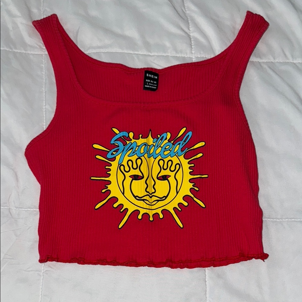 SHEIN Red Sleeveless Graphic Tank Top